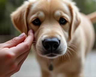 Close up of petting a dog