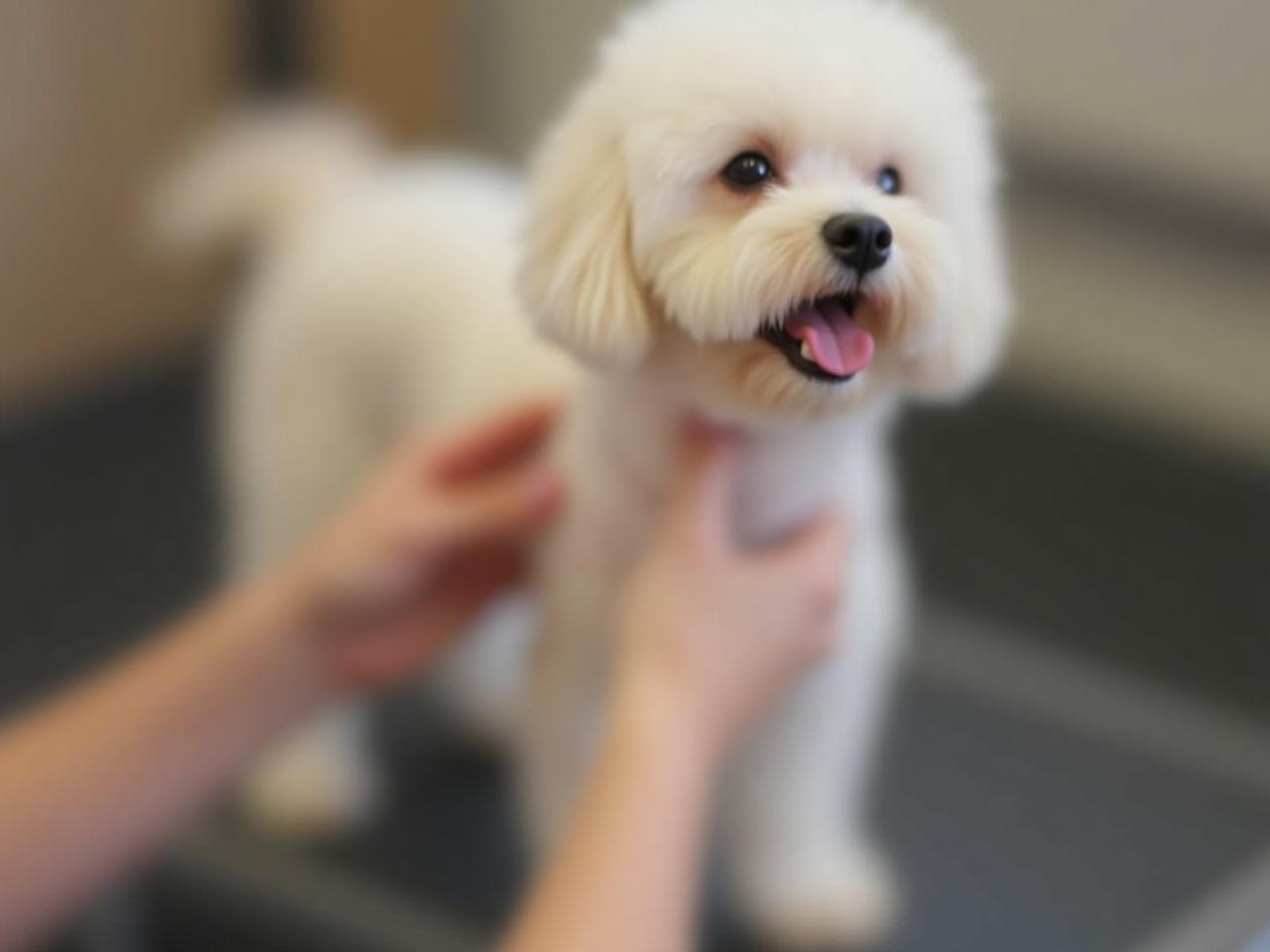 Dog being groomed