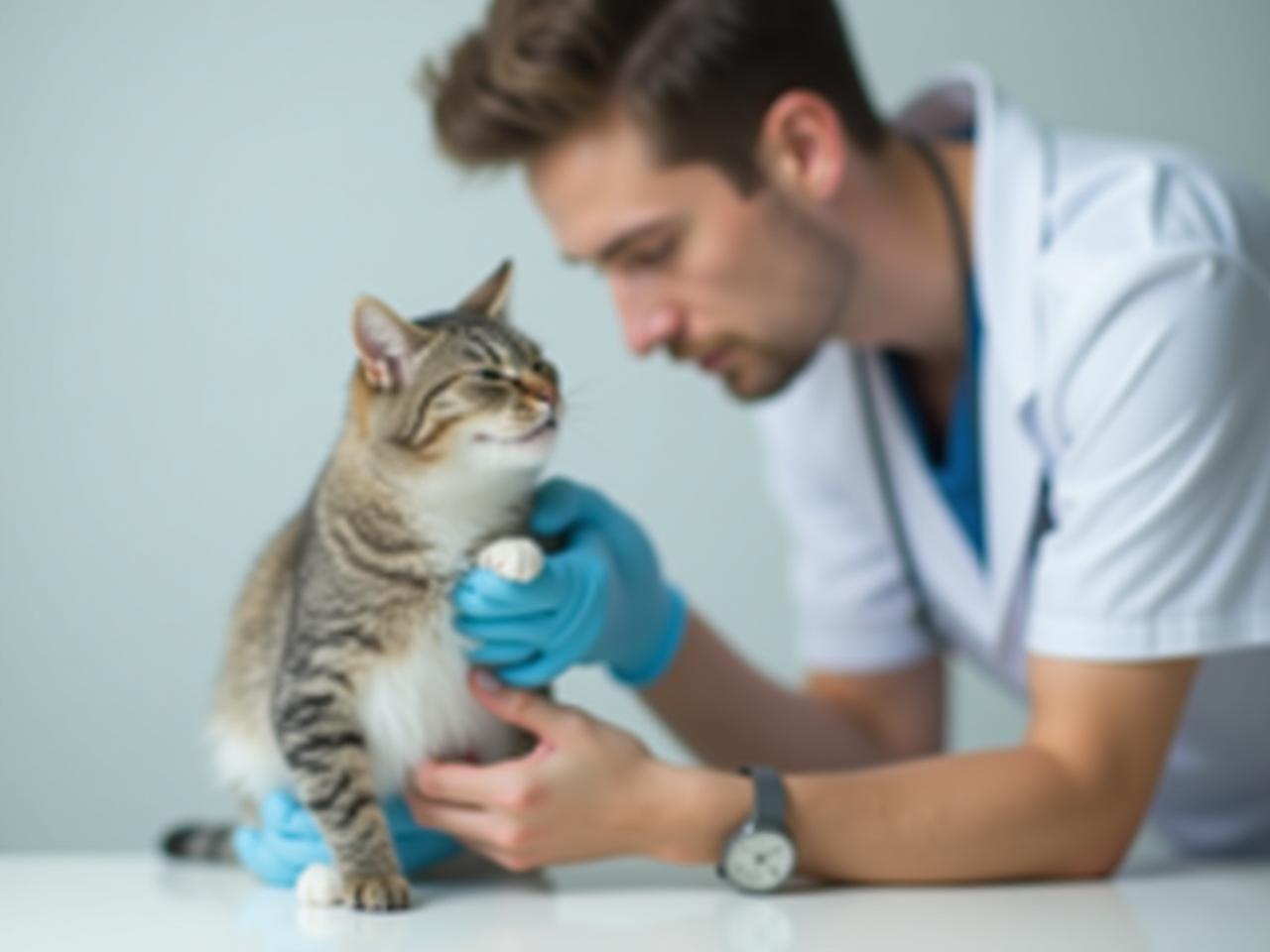 Veterinarian examining a cat